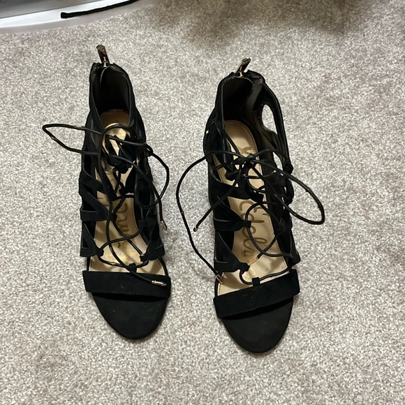 Sam Edelman Lace-up block heel Sandal black suede size 6.5 - Picture 1 of 5